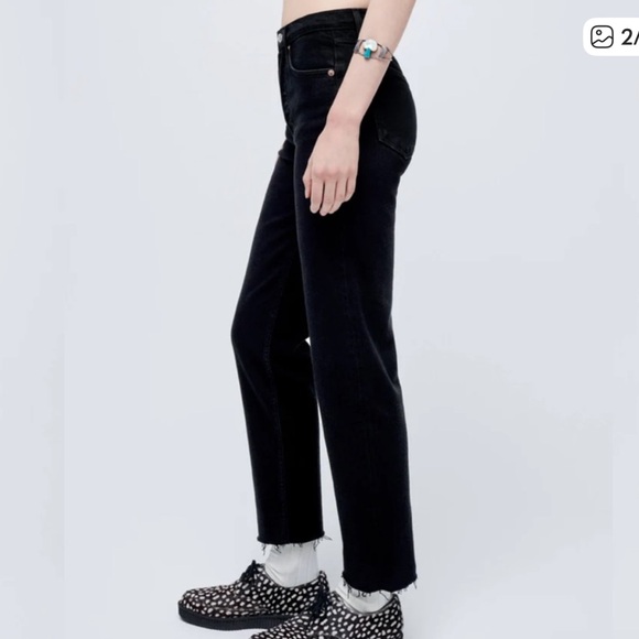 Re/Done High Rise Straight Ankle Crop Black DistressedVintage Black Wash Size 26 - Picture 12 of 16
